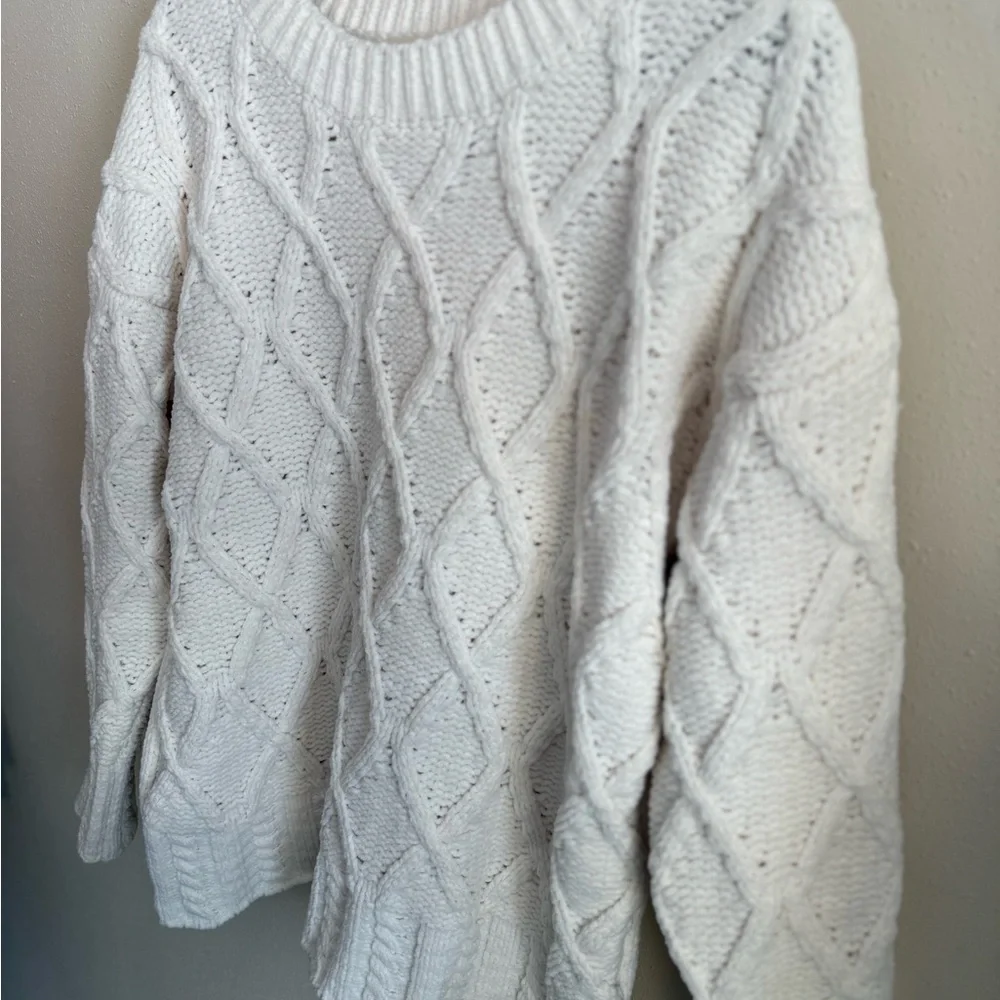 Indigo Soul Cream Cable Knit Sweater Small | Cozy Ivory Textured Pullover - Picture 3 of 8